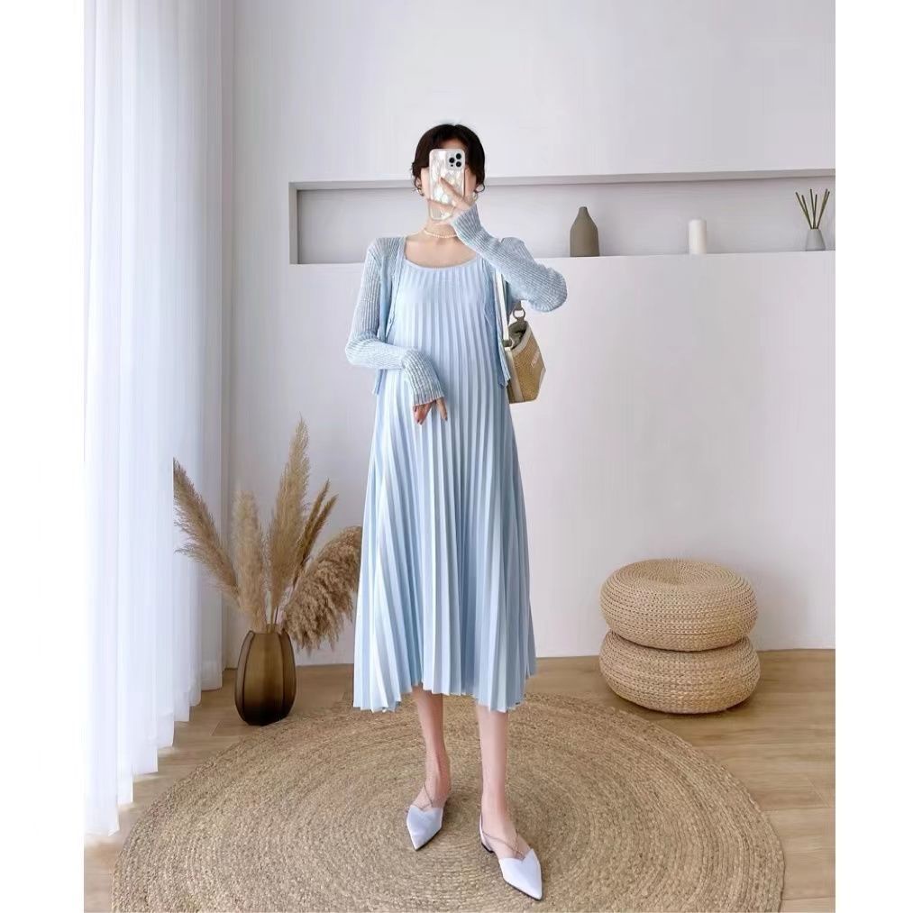Váy Bầu Xếp Li + Áo Khoác Cardigan Chiffon Chống Nắng Mùa Hè Phong Cách Mới cardigan váy bầu đầm bầu dự tiệc đầm bầu