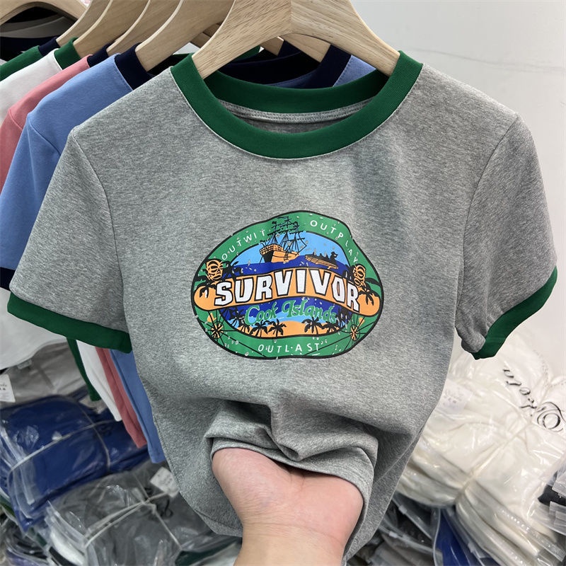 Áo thun nữ BH ngắn tay cổ tròn in hình thời trang mùa hè 2022