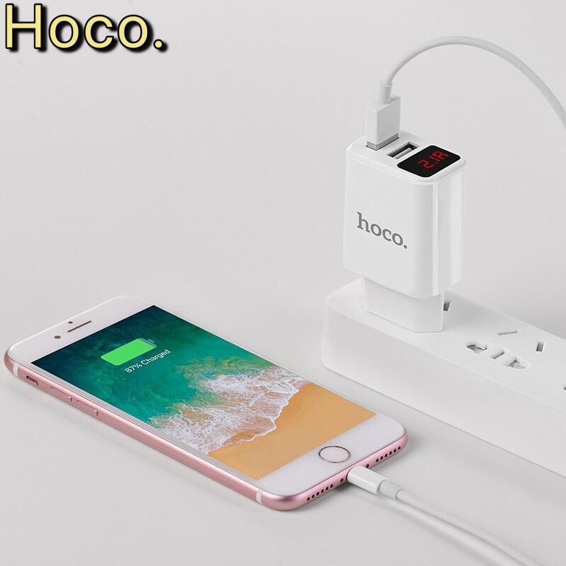 Củ sạc 2 cổng USB màn LCD báo áp - Hoco C63 Victoria - BH 12 tháng