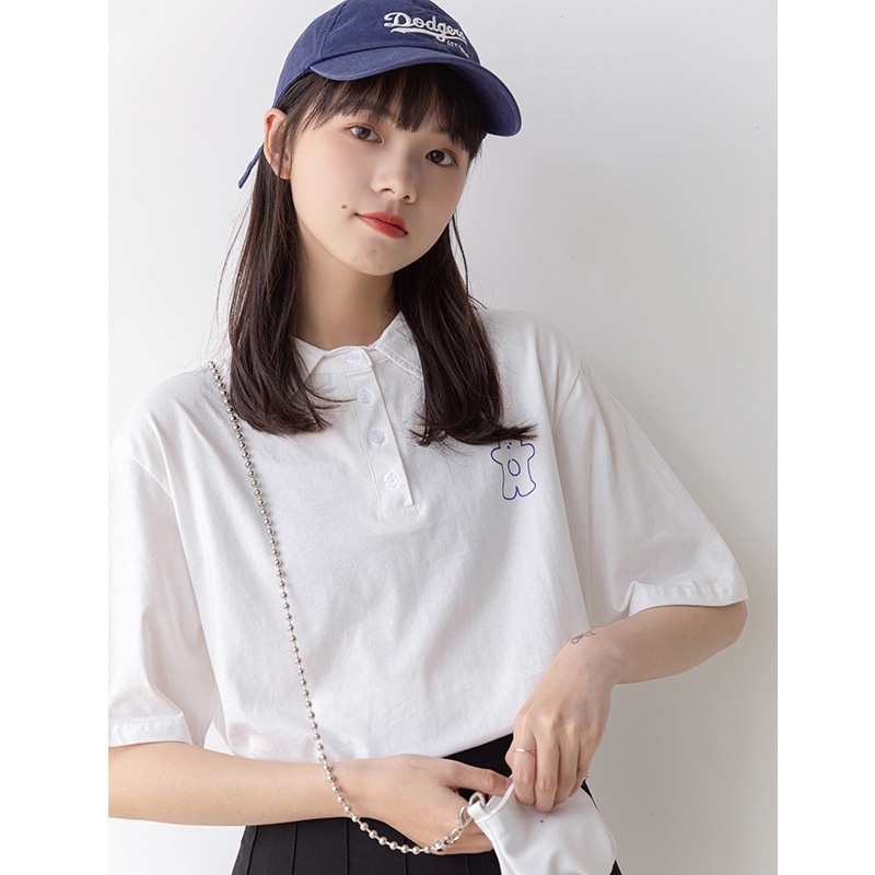 Áo Nữ Form Rộng, Áo Thun Polo Nữ Có Cổ Trụ Đẹp Chất Cotton Form Unisex In Chú Gấu Siêu Dễ Thương Cute Phô Mai QueTTQ0094