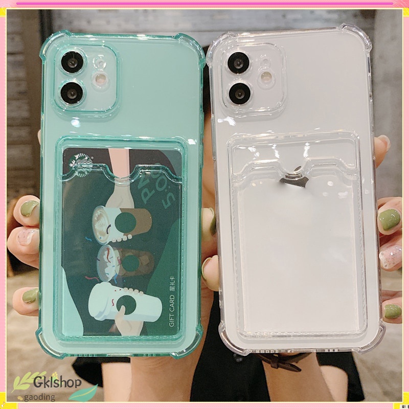 Ốp điện thoại TPU trong suốt chống va đập có ngăn đựng thẻ cho Iphone 11 12 13 Pro Max X Xs Xr Se 2020 7 8 Plus