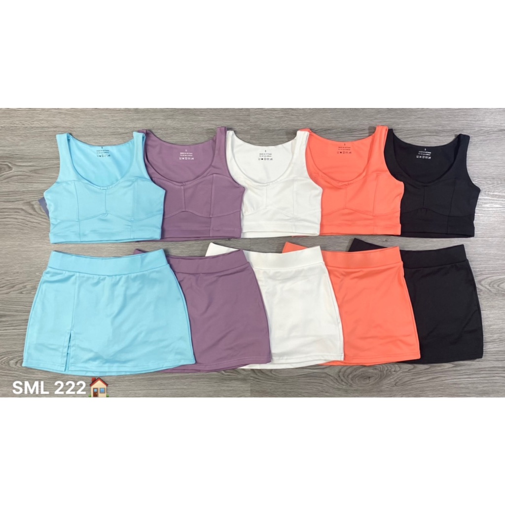 Đồ tập gym nữ, set bộ đùi thể thao áo bra kèm mút quần đùi váy có túi cao cấp Bin Sports BN060