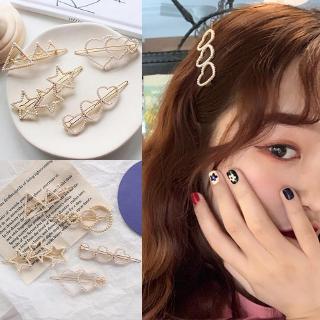 Kẹp tóc hình học / hoa dạng rỗng đính ngọc trai giả thời trang Hàn Quốc cho nữ / cô dâu 