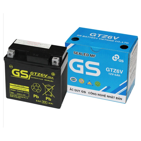 Bình Ắc Quy Khô GS GTZ6V Airblade 125, Winner, Vision từ 2014, Sh VN 125/150, Sh Mode,Lead 125 từ 2013,Pcx 125