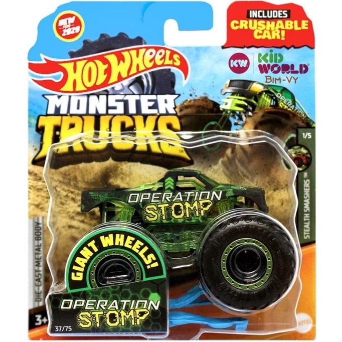 Xe mô hình Hot Wheels Monster Trucks Crushable Car Operation Stomp GJF14.