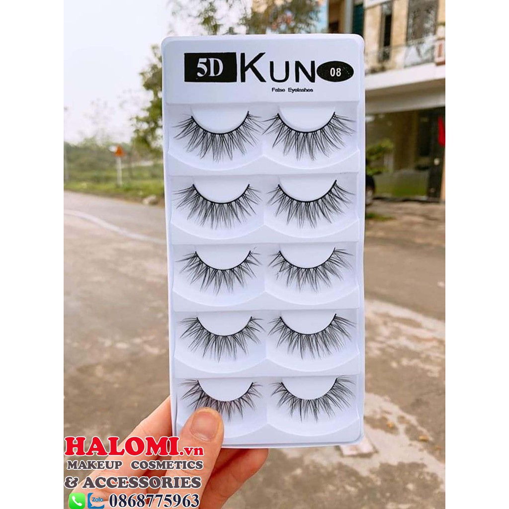 Lông mi giả tự nhiên Kun 5D 08 5 cặp cao cấp chính hãng HALOMI chuyên dùng cho makeup