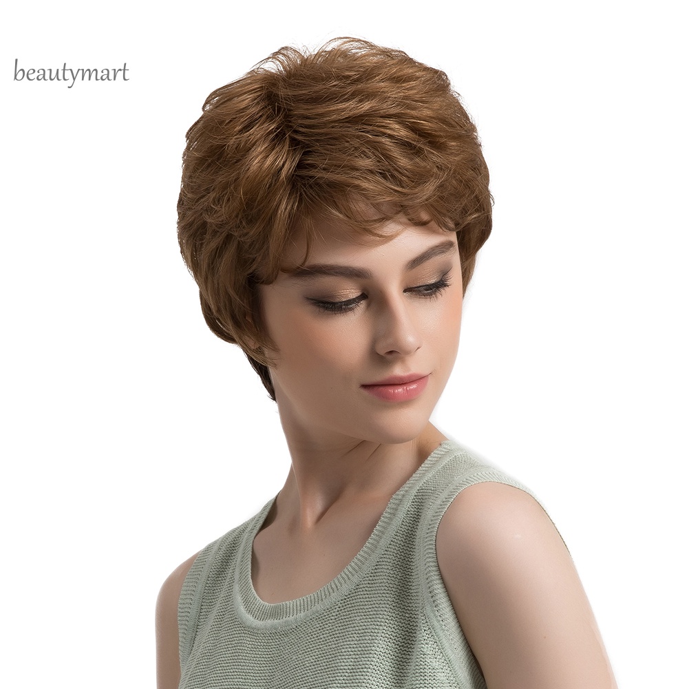 Tóc giả ngắn xoăn màu nâu thời trang cho nữ