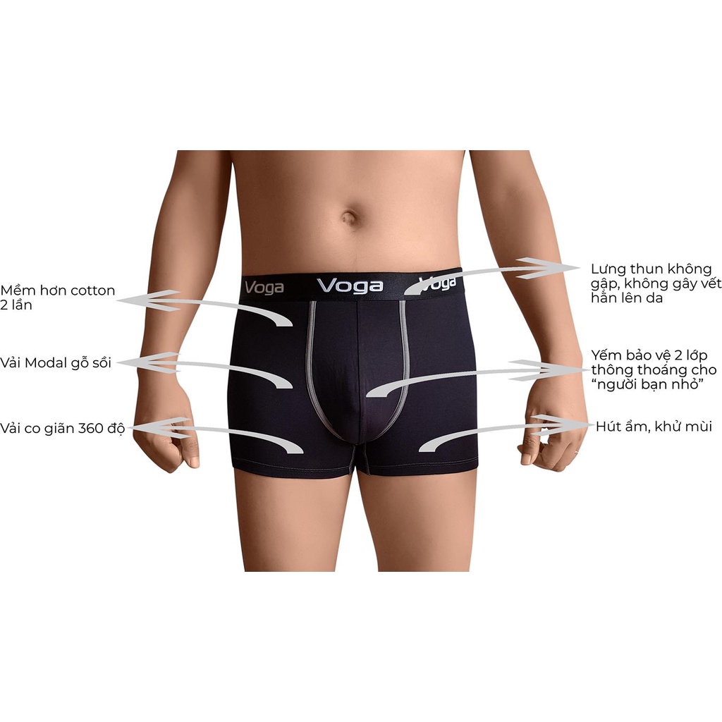 Quần lót nam kiểu boxer ống ngắn Voga vải cao cấp Modal thoáng mát, hút ẩm, khử mùi