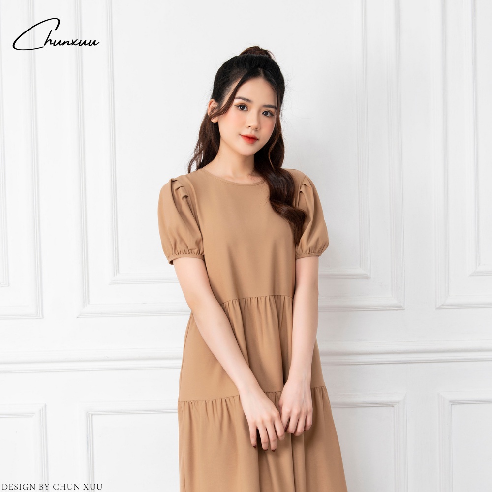 Váy babydoll dáng dài tay bồng tiểu thư, đầm suông thiết kế thắt nơ lưng trẻ trung ChunXuu V01