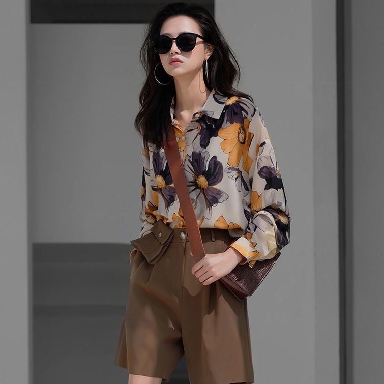 Áo Sơ Mi Chiffon Dáng Rộng In Hoa Phong Cách Cổ Điển Cho Nữ