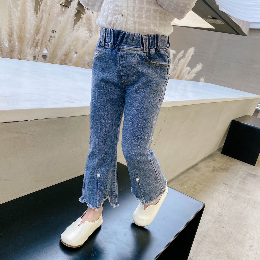 Quần Dài denim Ống Loe Thời Trang Xuân Thu 2022 Mới Cho Bé Gái