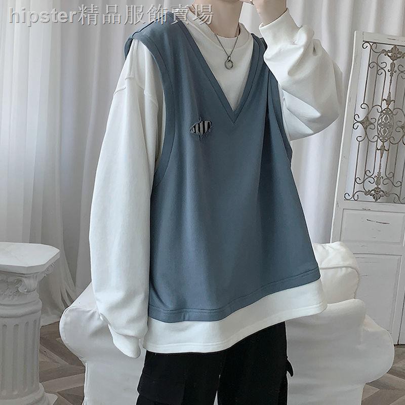 Áo Sweater Cổ Tròn Giả Nhiều Lớp Thời Trang Mùa Thu Hàn Quốc Cho Nam