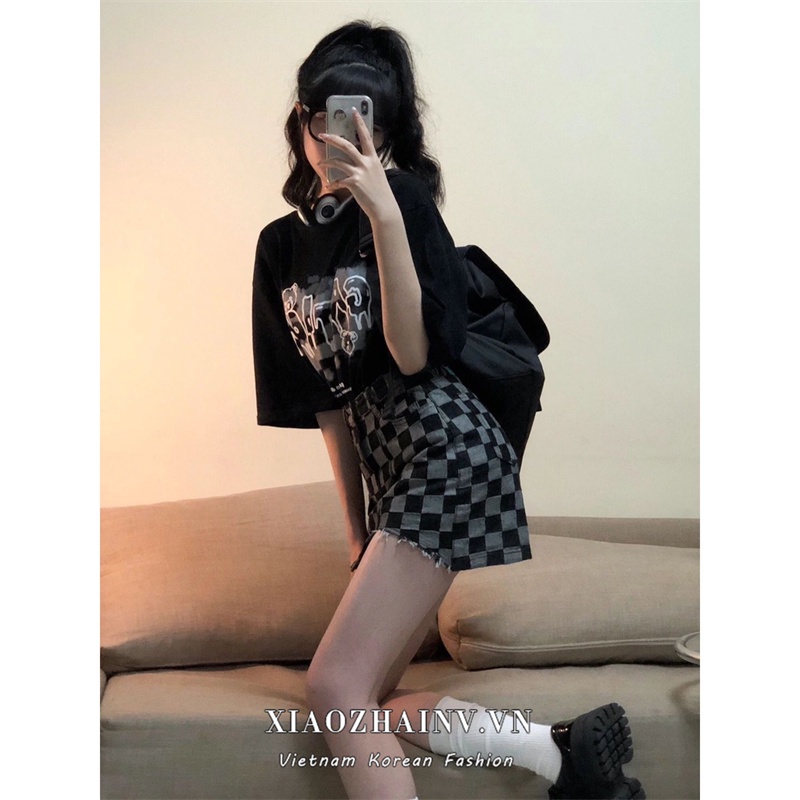 Chân váy jean XIAOZHAINV dáng chữ A lưng cao thời trang Hàn Quốc