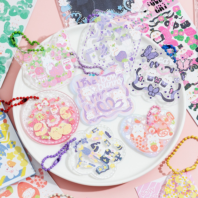 Miếng Dán pvc Màu laser Chống Thấm Nước Họa Tiết Thỏ Dễ Thương Trang Trí diy