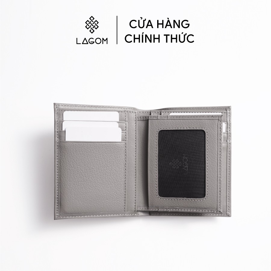 Ví nam Da Thật LAGOM Tidy Wallet - Màu Xám Ghi nhiều ngăn thẻ có ngăn để ảnh