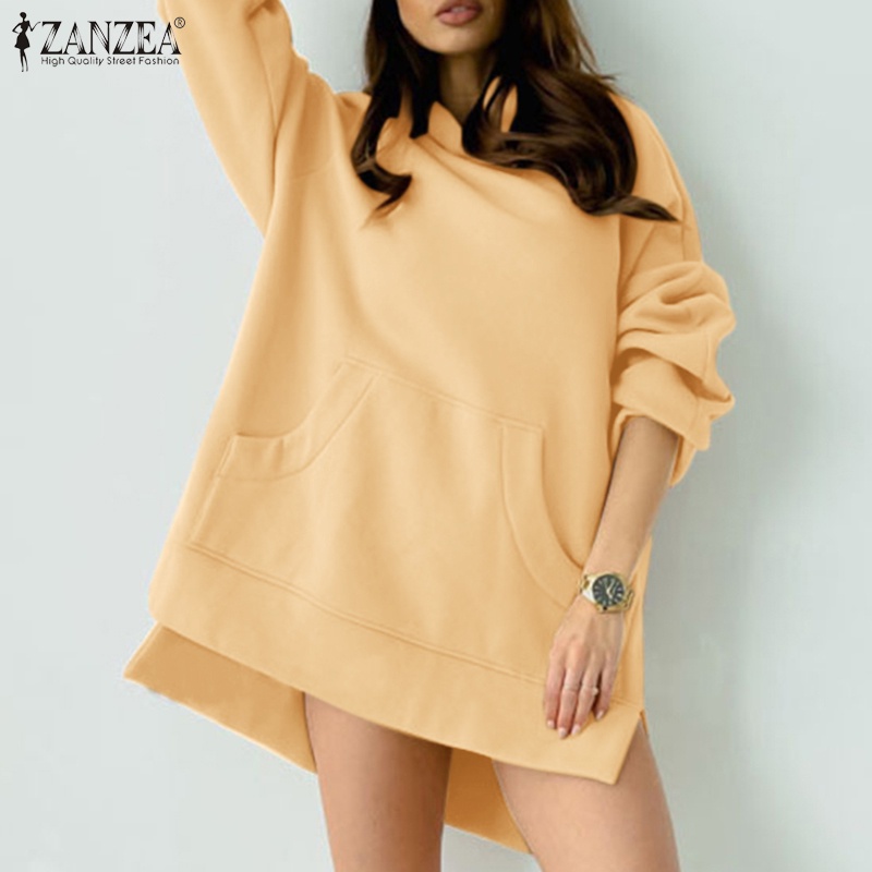 Zanzea Đầm Len Dài Tay Xẻ Tà Thời Trang Nữ Tính