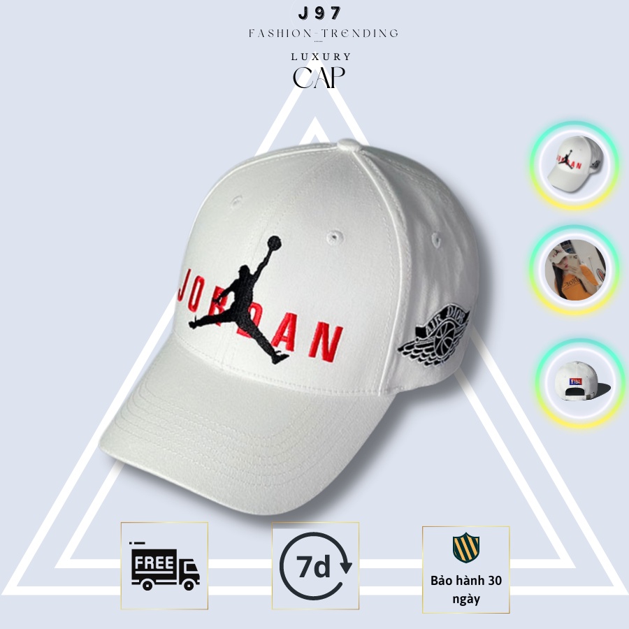 Mũ lưỡi trai jordan trắng xuất khẩu J97 store logo thêu cực ôm đầu cá tinh full hộp