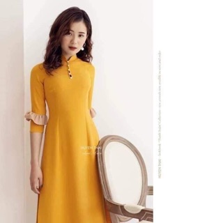 Áo dài cách tân trơn lua my tay kiểu kèm quần co giãn cổ cao tay lỡ ÁO DÀI BẢO HIẾU.