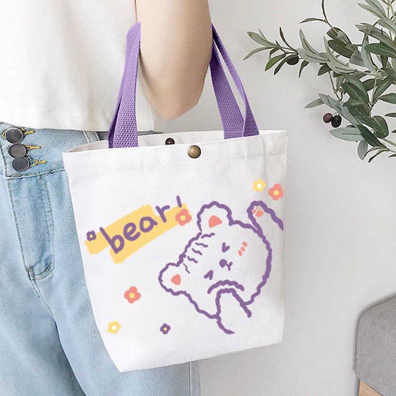 TÚI TOTE VẢI CANVAS ĐEO VAI HOẠT HÌNH  VÀ HOA ĐÁNG YÊU