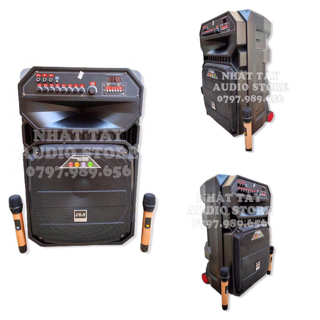 Loa Kéo Di Động JBA 1507 - Loa kẹo kéo nhựa 4 tấc karaoke siêu đã với 2 micro UHF không dây cao cấp [ Có video ]