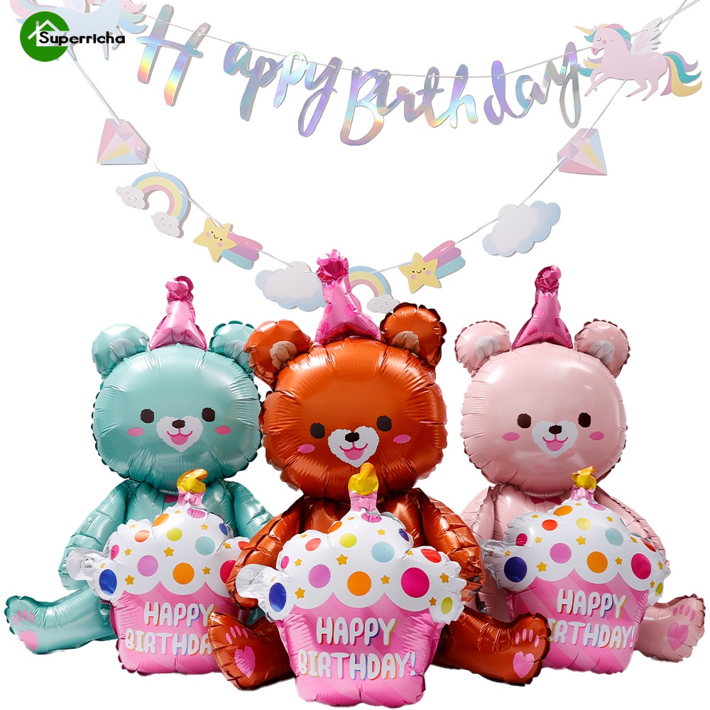 Bong Bóng Cao Su Hình Gấu Hoạt Hình / Bong Bóng Latex / Banner Chúc Mừng Sinh Nhật / Lễ Hội DIY Sáng Tạo Trang Trí Nhà Cửa