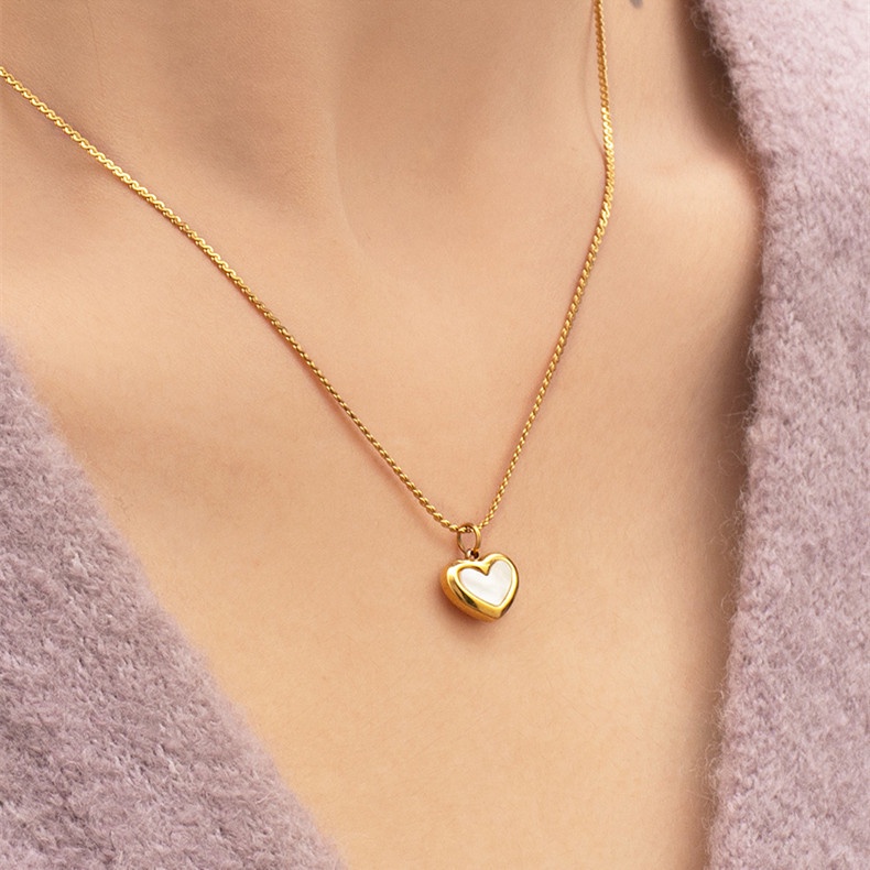 Dây chuyền titan basic mặt trái tim khảm sà cừ, mạ vàng 14k  [  KHÔNG ĐEN GỈ ]   Her Accessories CT7