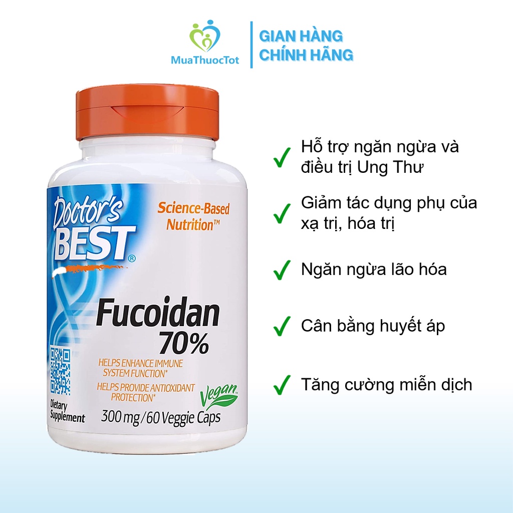 Doctor's Best Fucoidan 70% Viên uống hỗ trợ điều trị U N G T H Ư hiệu quả 60 viên