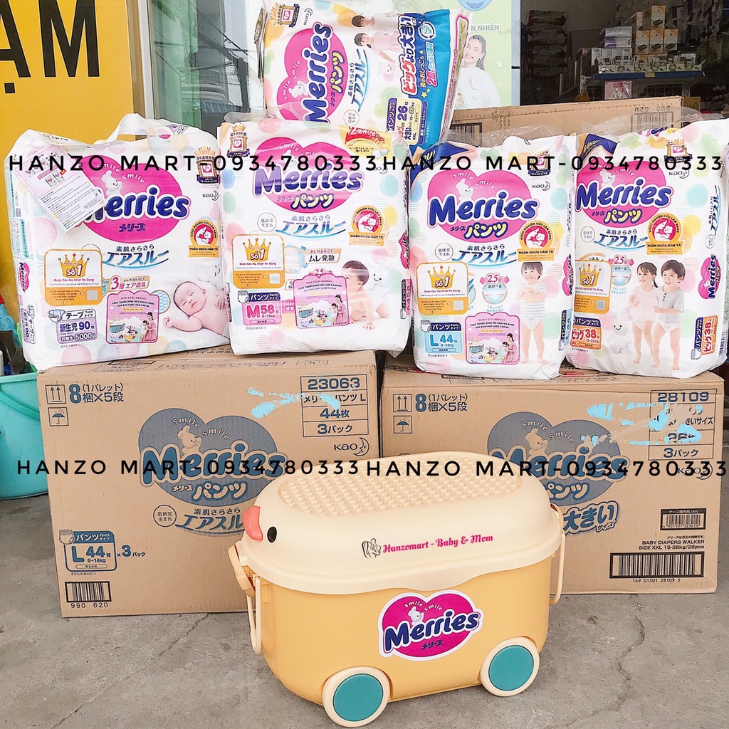 Bỉm Merries Dán/Quần Nội Địa Nhật Tiêu Chuẩn (Date Mới) NB90/ S82/ M64/ L54/ M58/ L44/ XL38/ XXL26