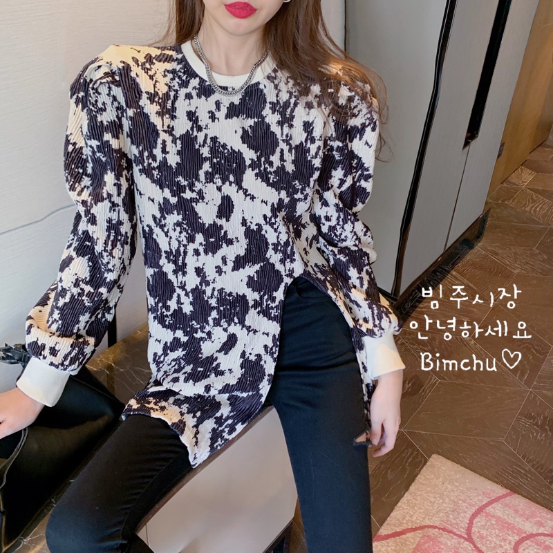Áo Nỉ Nhung Xẻ Tà Chất Siêu Mịn Hoạ Tiết Đen Trắng Phong Cách Hàn Quốc - S61