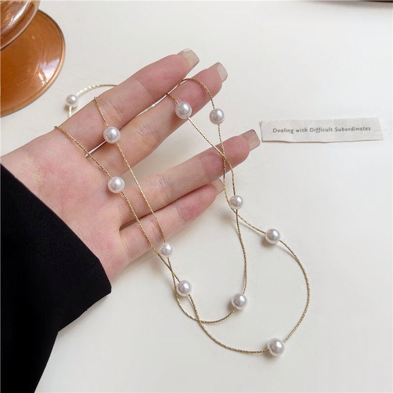 Vòng cổ Hai Lớp Đính Ngọc Trai Thời Trang Dành Cho Nữ