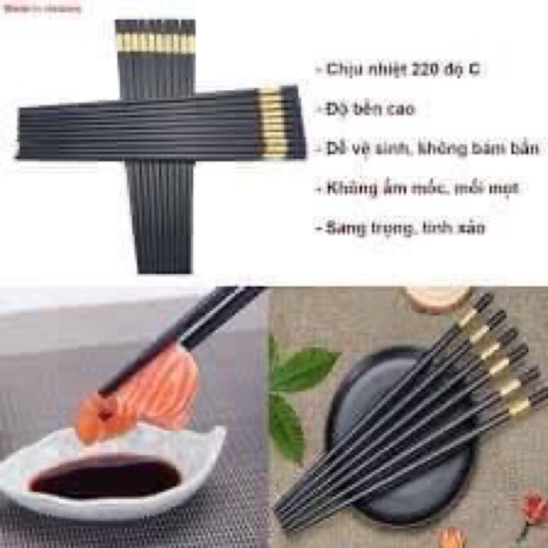 Hộp 10 đôi đũa kim mạ vàng chống trơn