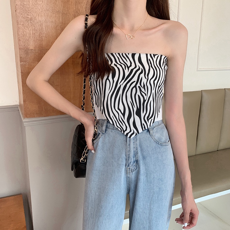 Sweet hot girl zebra pattern all-match slimming tube top stitching knitted vest