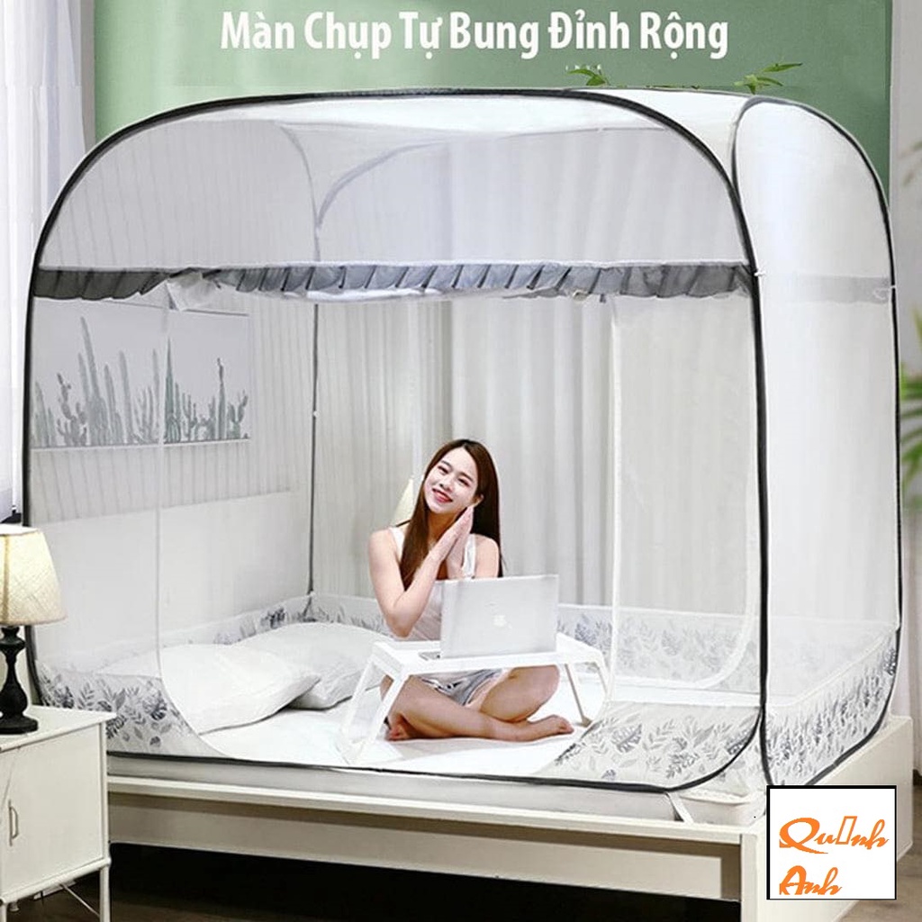 Màn chụp tự bung đỉnh vuông Quỳnh Anh - Mẫu mùng chụp tự bung người lớn chống muỗi gấp gọn tiện dụng