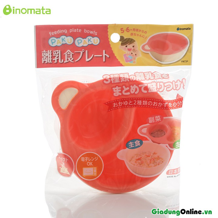 Bát ăn chia ngăn Inomata Hàng Nhật cho bé (màu hồng) - Larva Store