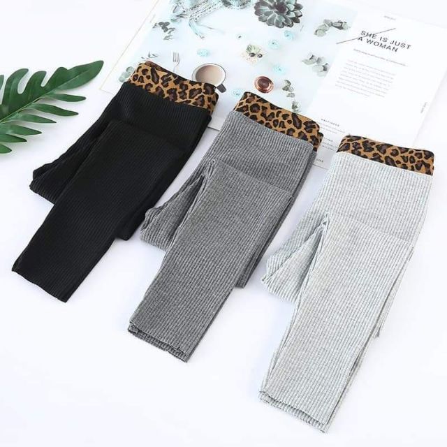 Quần legging cạp da báo