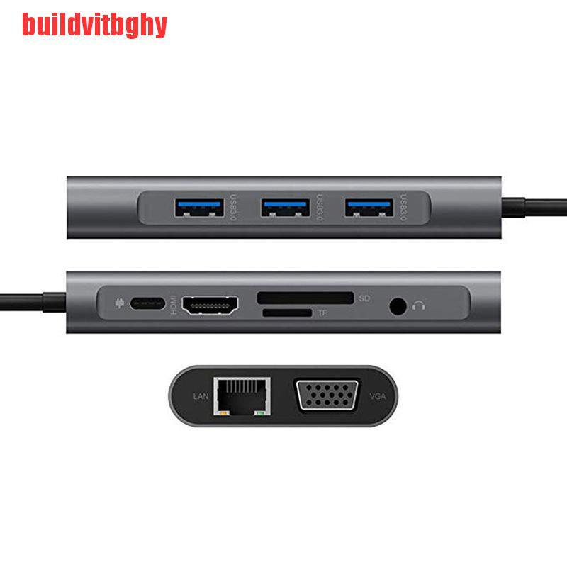 (Mua-C) Dock Chuyển Đổi 10 Trong 1 Usb Hub Type-C Sang Usb3.0X3 + Hdmi + Tf + Rj45 + Pd + 3.5mm + Vga