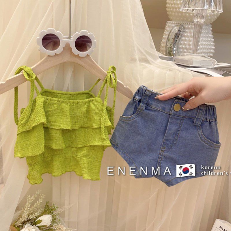 [Babycat] Hàng Có Sẵn Set Áo Hai Dây Và Quần Short Phong Cách Hàn Quốc Nhật Bản Thời Trang Mùa Hè Cho Bé Gái