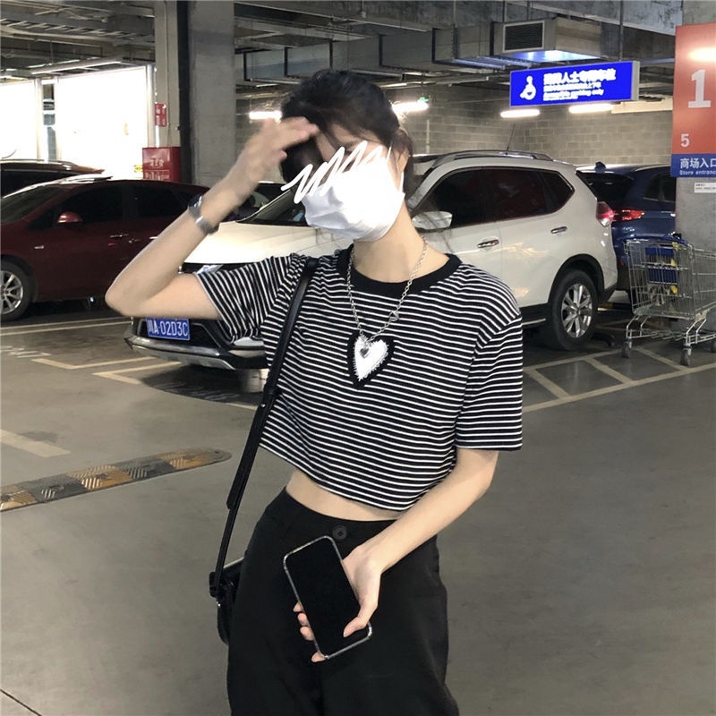 Áo Thun Ngắn Tay Kẻ Sọc Thêu Hình Trái Tim JL-TX-328