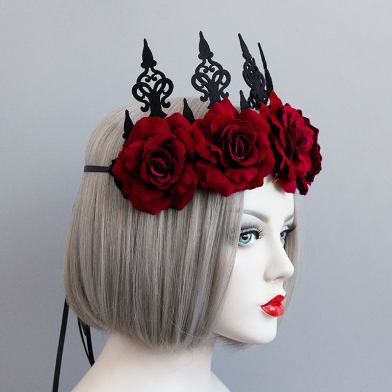 Vòng Hoa Đội Đầu Màu Đen Đỏ Phong Cách Gothic Cổ Điển Cho Nữ