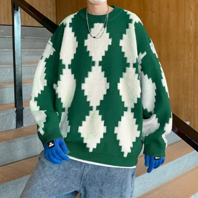 Áo Sweater Tay Dài Cổ Tròn Dáng Rộng Chặn Màu Sắc Độc Đáo Thời Trang Thu Đông Cho Nam Giới Size M-2XL