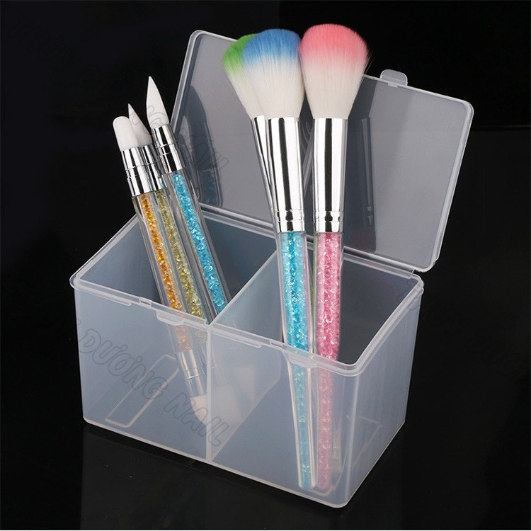 Khay nhựa đựng giấy lau gel, dụng cụ nail 2 ngăn có nắp chuyên dụng