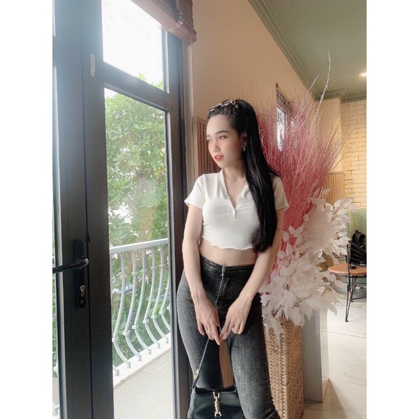 Set áo hở bụng siêu hót chân váy chữ a