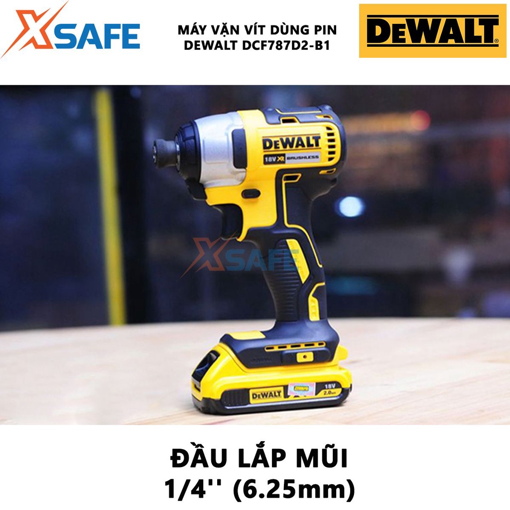 Máy siết vít dùng pin DEWALT DCF787D2-B1 Máy vặn vít động lực kèm 2 pin Li-Ion 18V, tốc độ không tải 2,800 vòng/phút