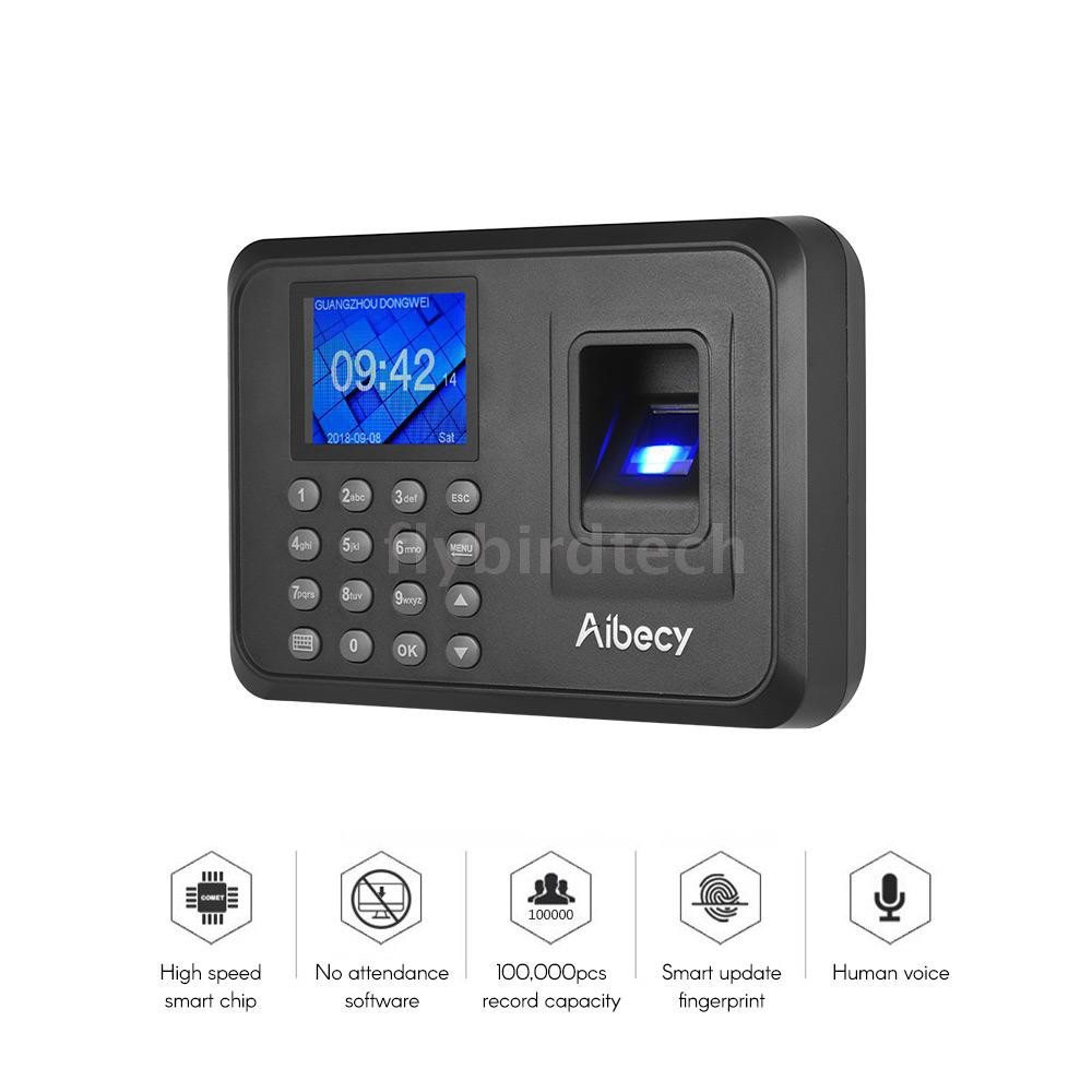 Máy chấm công bằng vân tay và mật khẩu đa ngôn ngữ màn hình LCD 2.4inch dùng để quản lý nhân viên hiệu Aibecy