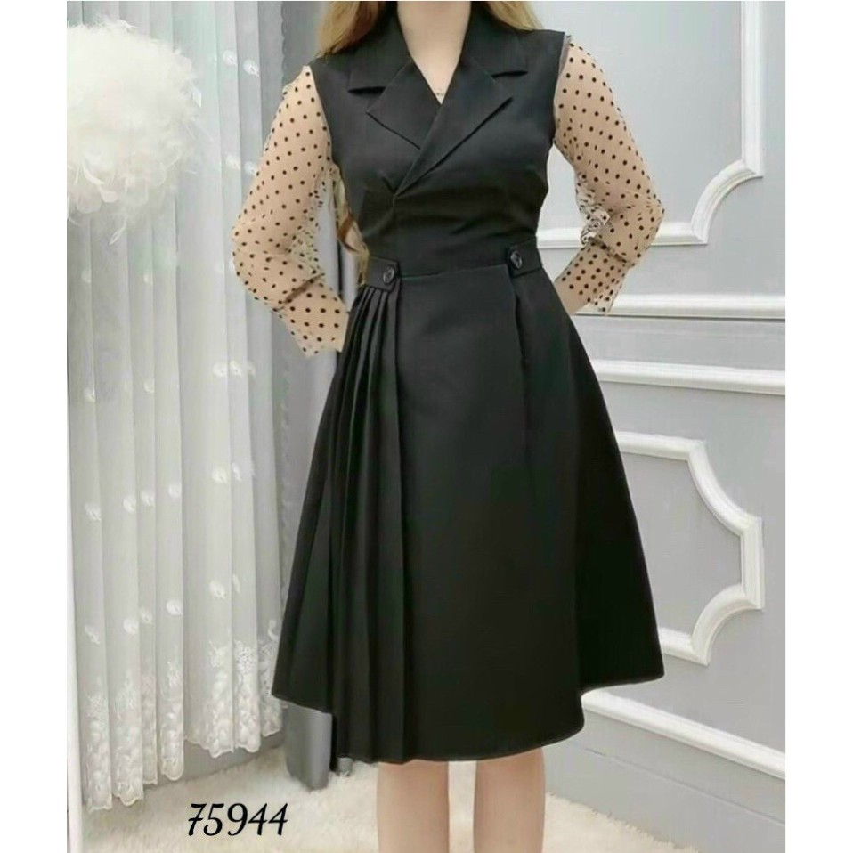 ĐẦM XÒE DỰ TIỆC TAY DÀI CHẤM BI CỰC HOT SIÊU XINH ĐẸP