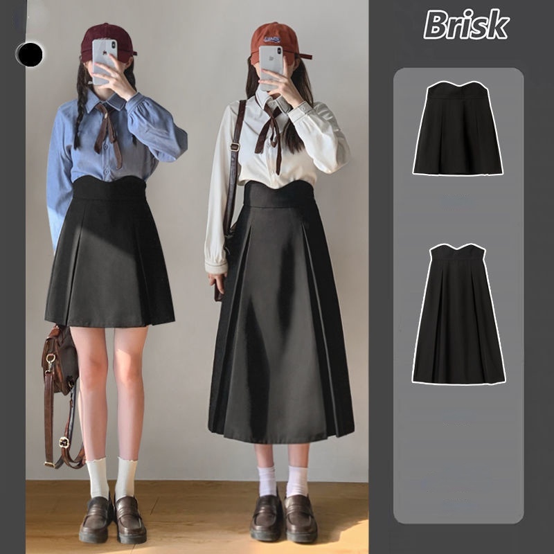 Chân váy chữ A lưng cao màu đen dáng dài size S~4XL