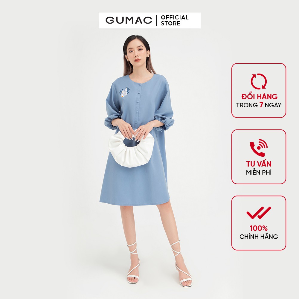 [Mã WABRGULUV giảm tới 100K đơn 249K] Đầm suông nữ thêu tay lỡ GUMAC màu xanh thanh lịch, sang trọng DB448 | BigBuy360 - bigbuy360.vn