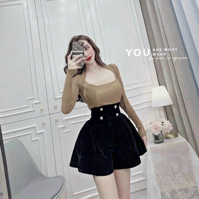 ÁO THUN GÂN CỔ VUÔNG TAY DÀI CỰC ĐẸP k6