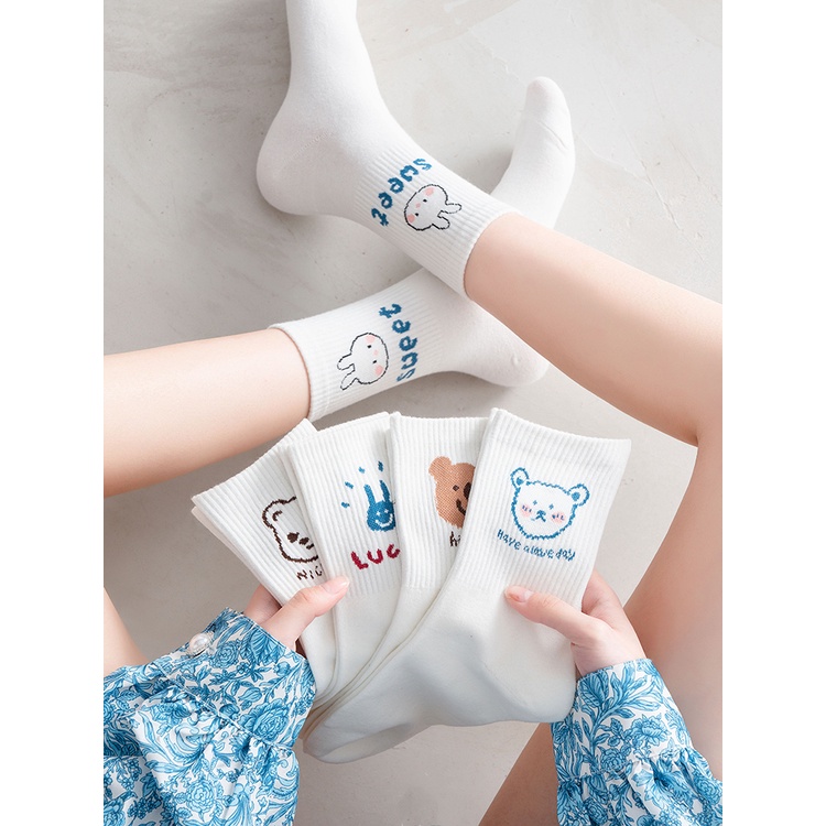 Tất nữ vỡ nữ cao cổ đa dạng trắng mặt gấu phong cách trẻ trung năng động dễ thương