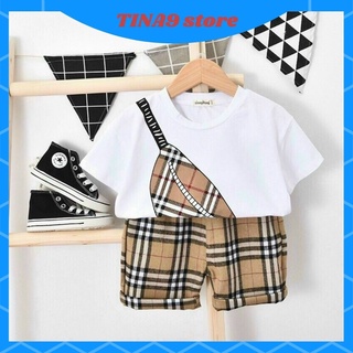 Quần áo trẻ em cộc tay, set đồ bé trai cotton in túi chéo phong cách hàn quốc, đồ bé trai từ 7-18kg